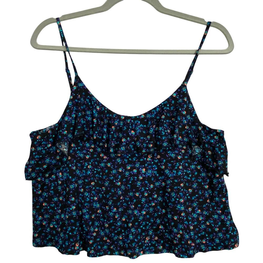 Mudd Floral Cropped Tank Ruffle Top Size Large